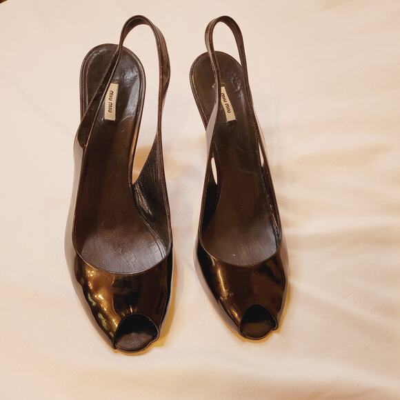 Miu Miu black patent leather open toe slingback heels size 6.5 - Picture 2 of 9